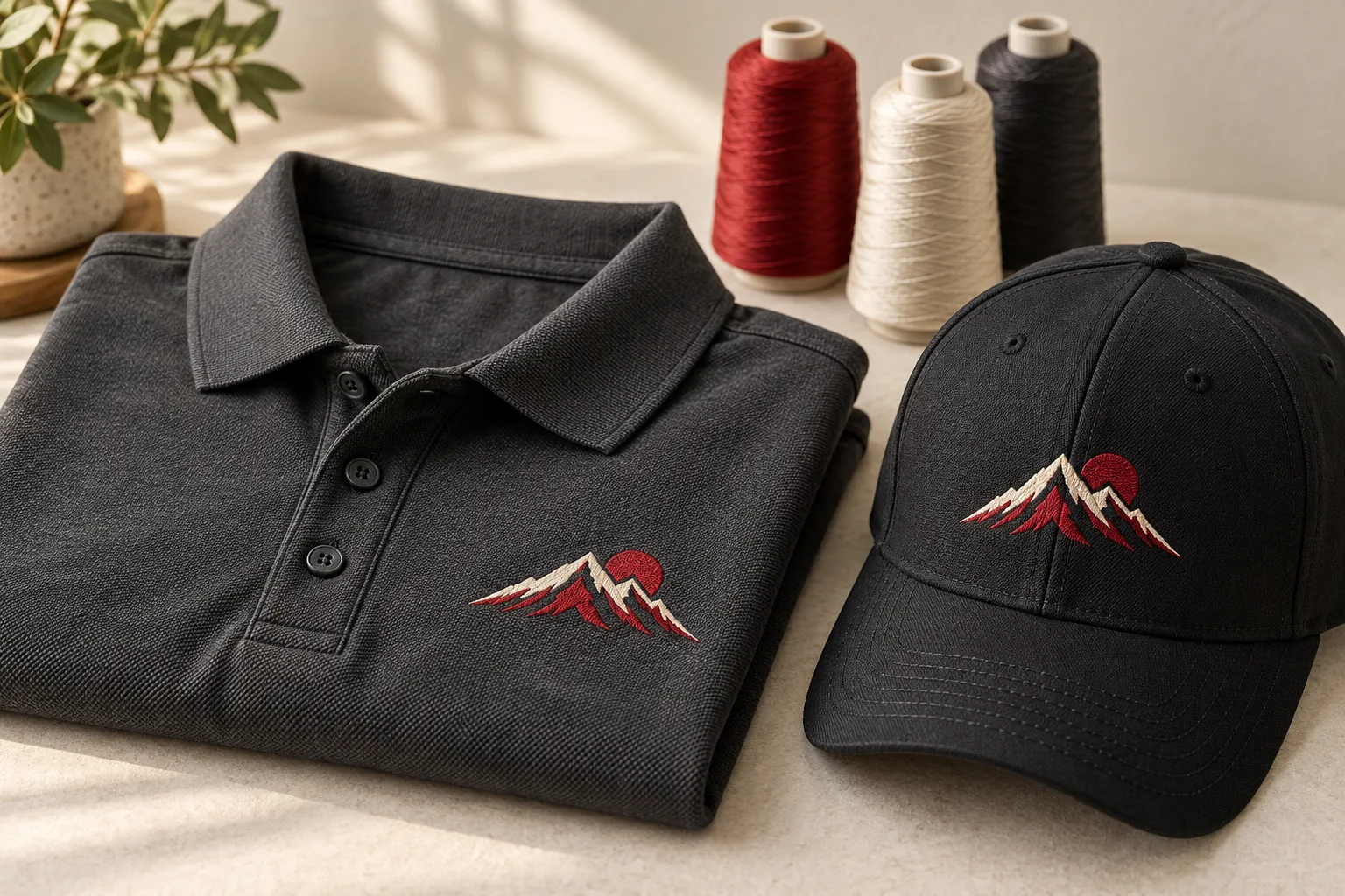 Embroidery for apparel and caps